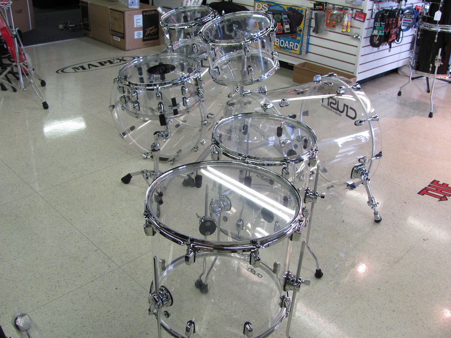 Crush Drum Set Acrylic Clear 7 Pc Double Bass Kit Drummersuperstore